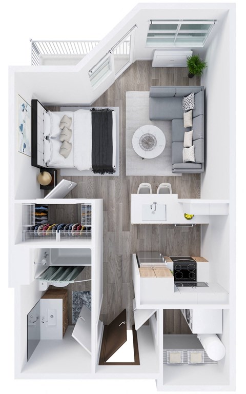 Floor plan for studio, 1 bath, 545 sqft